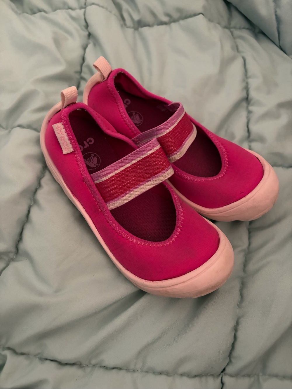 CROCS Kids Bright Pink Mary Jane Water Shoe with Light Pink Trim